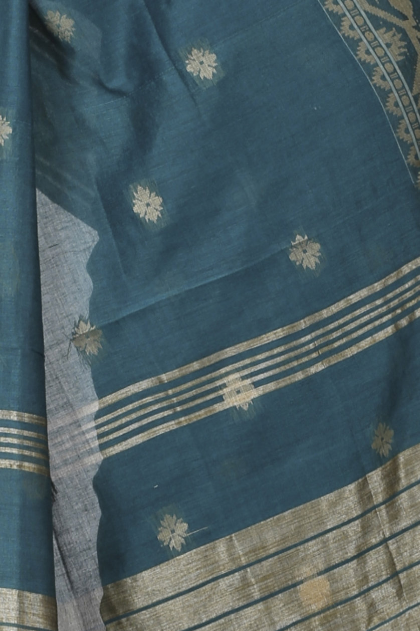 Botel Green Pure Cotton Tuma Hand Loom Saree (1196)